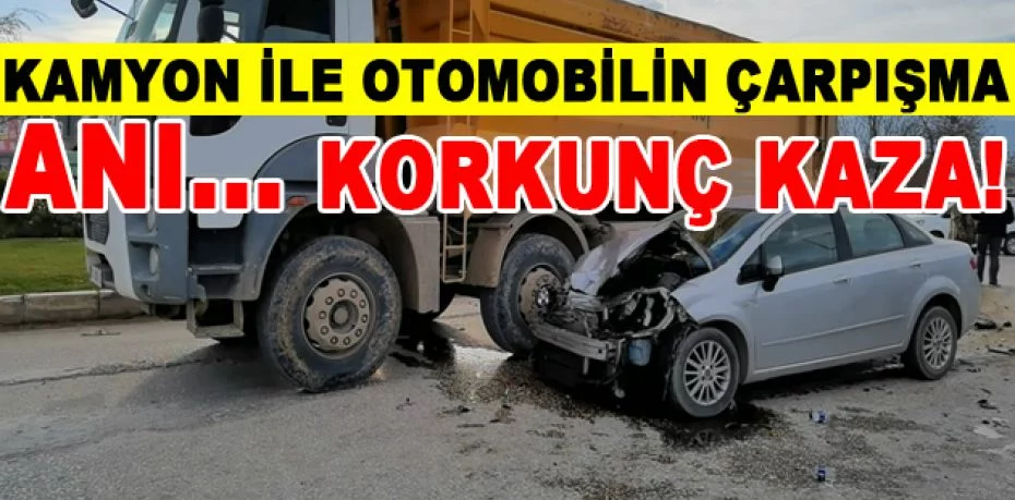 Bursa'da kamyon ile otomobilin çarpışma anı kamerada