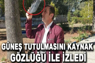 Güneş Tutulmasını kaynak gözlüğü ile izledi