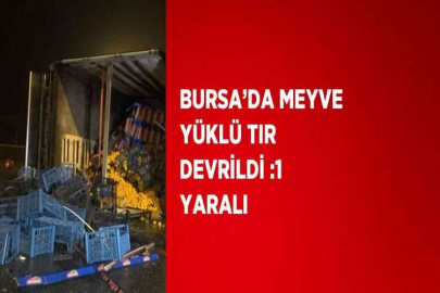 BURSA’DA MEYVE YÜKLÜ TIR DEVRİLDİ :1 YARALI