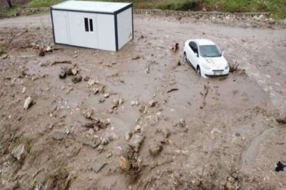 Konteynerin sele kapıldığı yer dron ile görüntülendi