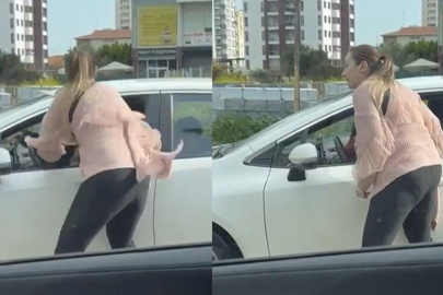 Trafikte kadın kadına kavga