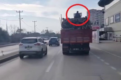 2 Genç, Kereste Yüklü Kamyonun Üzerinde Tehlikeli Yolculuk