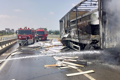 Mobilya Malzemesi Yüklü Tır Seyir Halindeyken Yandı