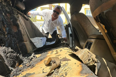 Lüks otomobili kundaklayıp telefonla görüntü aldı