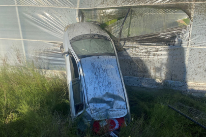 Yoldan çıkan otomobil muz serasına çarptı
