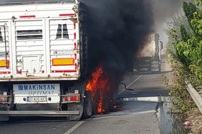 Seyir Halindeki Tır Alev Alev Yandı