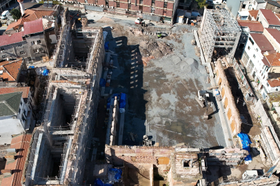 Yalnızca kagir duvar kalıntıları ayakta kalan yapı havadan görüntülendi