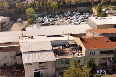 Patlamanın yaşandığı bina havadan görüntülendi