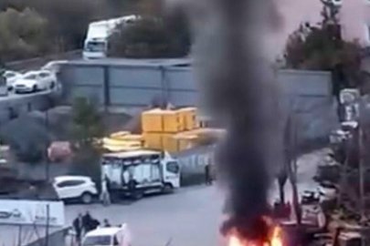Ataşehir'de hafif ticari araç alev alev yandı