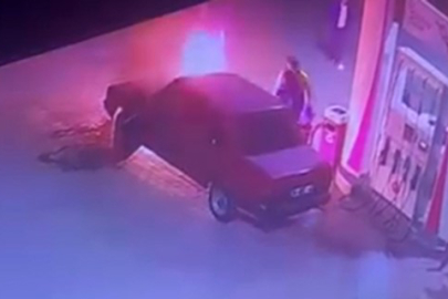 Akaryakıt istasyonunda araç yangını panik yarattı