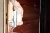 Ayı tarafından parçalanmış çelik kapıyı gören yöre halkı şaşkınlığını gizleyemedi