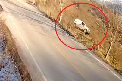 Kontrolden çıkan ticari araç, 30 metre yükseklikten fındık bahçesinde uçtu