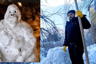 Kar Yığınlarını Sanata Dönüştürerek Goril Yaptı