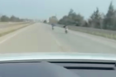 Bursa'da otoyolda yolunda pes dedirten görüntüler