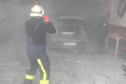 Tamir için sanayiye getirilen otomobil alev aldı