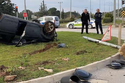 Ters Dönen Otomobildeki 2 Kişi Kazayı Yara Almadan Atlattı