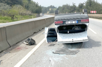 Kontrolden çıkan otomobil takla atıp ters durdu