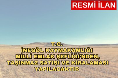 T.C. İNEGÖL KAYMAKAMLIĞI MİLLİ EMLAK ŞEFLİĞİ'NDEN, TAŞINMAZ SATIŞI VE KİRALAMASI YAPILACAKTIR 