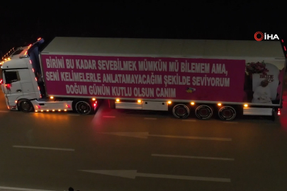 Eşinin doğum günü için 25 metrelik tırı kapladı