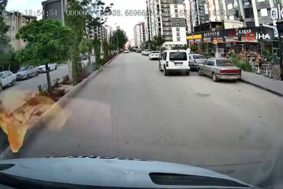 Trafikte yol kesip tepki gösteren sürücü kamerada