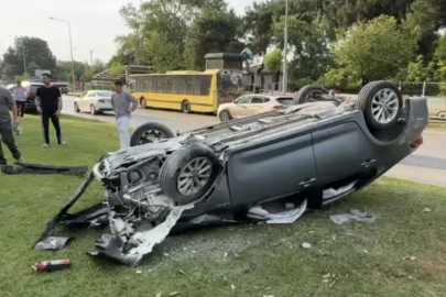 Takla atan araçtan burunları kanamadan çıktılar