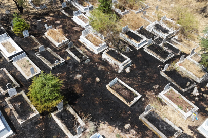Kuru otların tutuşması sonucu çıkan yangında çok sayıda kabir zarar gördü