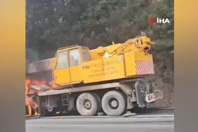 İş makinesi alev alev yandı