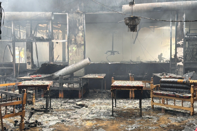 Yangının etkili olduğu restoran bölgesi havadan görüntülendi