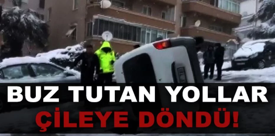 Bursa'da buz tutan yollardan sürücü manzaraları