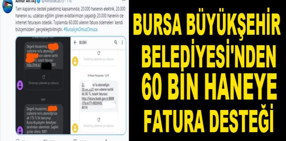 Bursa Büyükşehir Belediyesi'nden 60 bin haneye fatura desteği