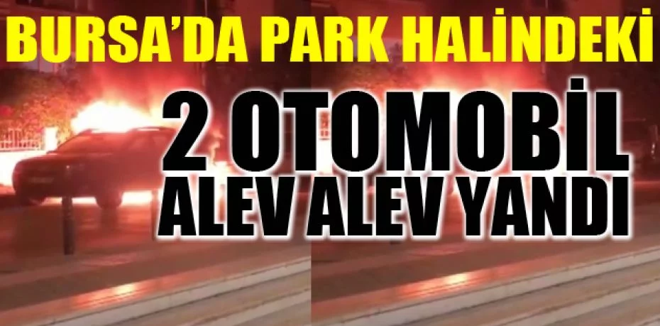 Bursa’da park halindeki 2 otomobil alev alev yandı