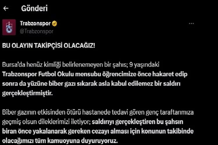 Trabzonspor’dan minik sporcuya destek: “Bu olayın takipçisi olacağız”