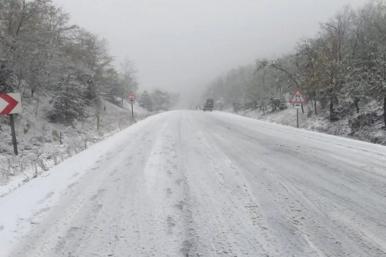 Bursa'da kar yağışı yolları kapattı