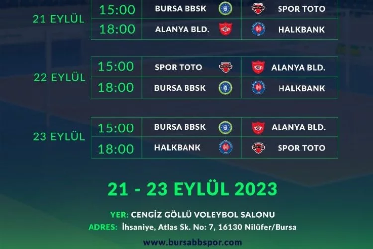TSYD Bursa Voleybol Turnuvası 21-23 Eylül'de